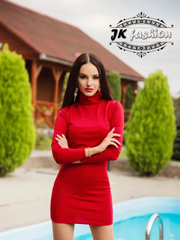 Коротке стильне червоне плаття гольф 848