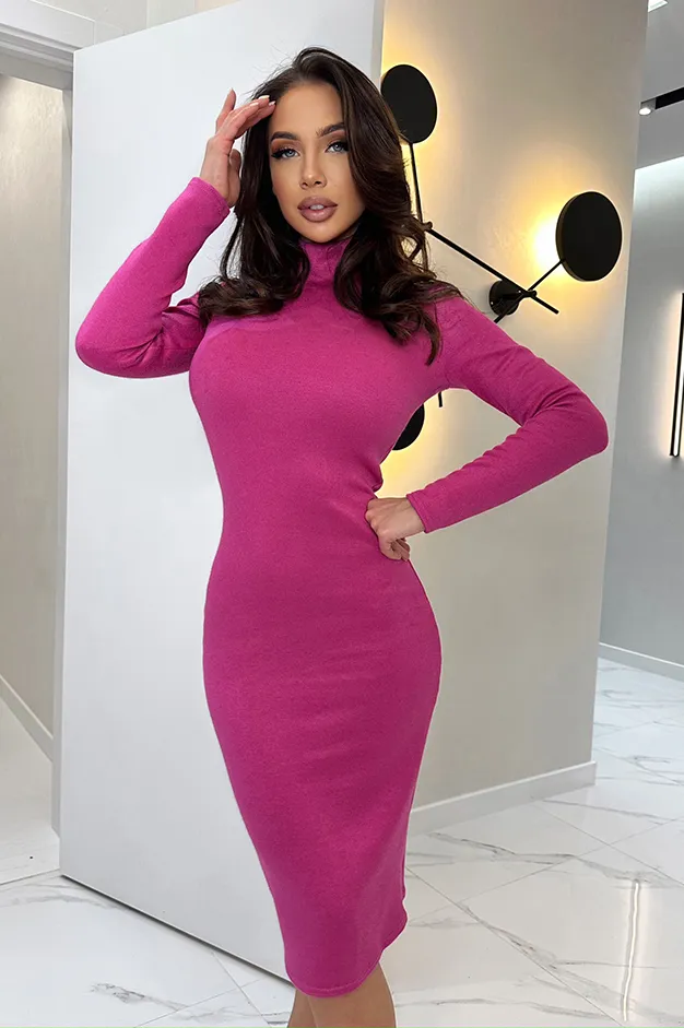 Малинові сукні оптом JK-Fashion — рожеве плаття гольф міді